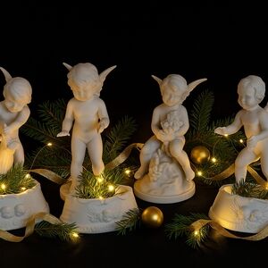 Rare German Bisque Cherub Putti Set w/ Flower Frogs 🖤Holiday Mantle Centerpiece